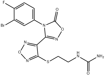 1-(2-((4-(4-(3-bromo-4-fluorophenyl)-5-oxo-4,5-dihydro-1,2,4-oxadiazol-3-yl)-1,2,5-oxadiazol-3-yl)thio)ethyl)urea Structure