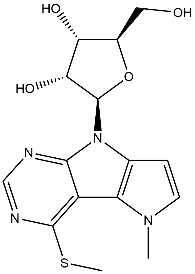 Pyrrolo[2',3':4,5]pyrrolo[2,3-d]pyrimidine, 5,8-dihydro-5-methyl-4-(methylthio)-8-β-D-ribofuranosyl- Structure