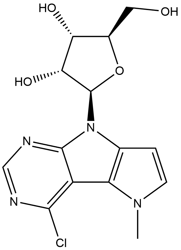 Pyrrolo[2',3':4,5]pyrrolo[2,3-d]pyrimidine, 4-chloro-5,8-dihydro-5-methyl-8-β-D-ribofuranosyl- 구조식 이미지