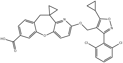 Spiro[[1]benzoxepino[3,2-b]pyridine-11(10H),1'-cyclopropane]-7-carboxylic acid, 2-[[5-cyclopropyl-3-(2,6-dichlorophenyl)-4-isoxazolyl]methoxy]- Structure