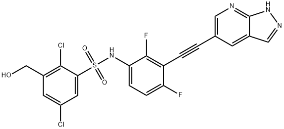 2,5-Dichloro-N-[2,4-difluoro-3-[2-(1H-pyrazolo[3,4-b]pyridin-5-yl)ethynyl]phenyl]-3-(hydroxymethyl)benzenesulfonamide Structure