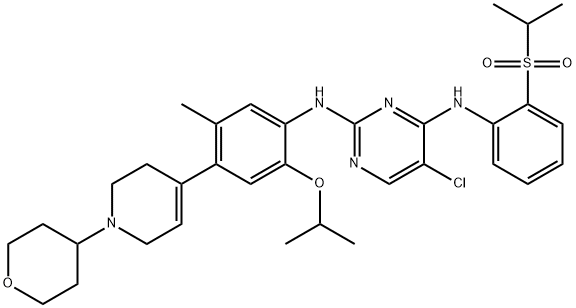 2,4-Pyrimidinediamine, 5-chloro-N4-[2-[(1-methylethyl)sulfonyl]phenyl]-N2-[5-methyl-2-(1-methylethoxy)-4-[1,2,3,6-tetrahydro-1-(tetrahydro-2H-pyran-4-yl)-4-pyridinyl]phenyl]- Structure