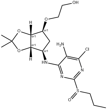 Ethanol, 2-[[(3aR,4S,6R,6aS)-6-[[5-amino-6-chloro-2-(propylsulfinyl)-4-pyrimidinyl]amino]tetrahydro-2,2-dimethyl-4H-cyclopenta-1,3-dioxol-4-yl]oxy]-, rel- Structure