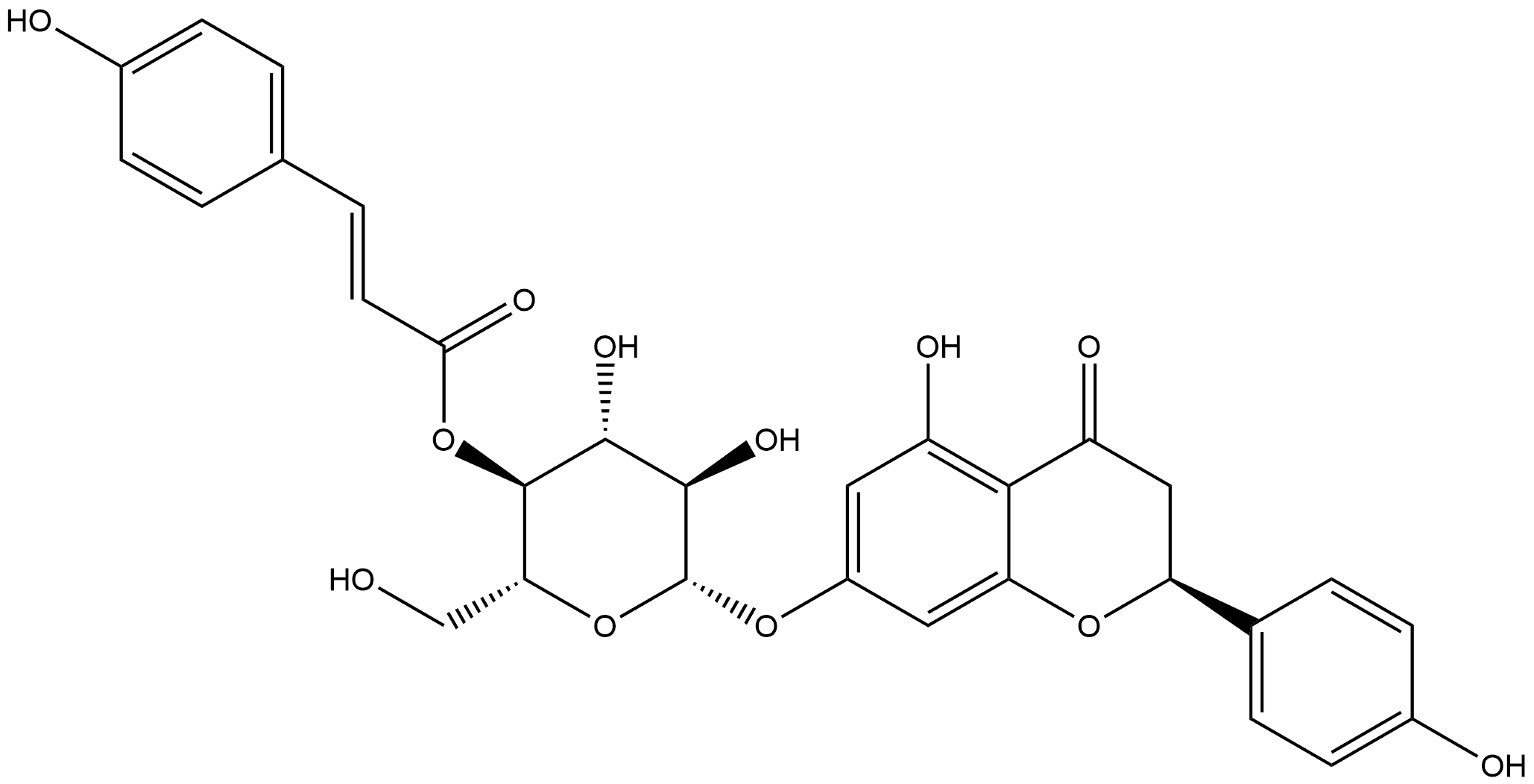 4H-1-Benzopyran-4-one, 2,3-dihydro-5-hydroxy-2-(4-hydroxyphenyl)-7-[[4-O-[(2E)-3-(4-hydroxyphenyl)-1-oxo-2-propen-1-yl]-β-D-glucopyranosyl]oxy]-, (2S)- Structure