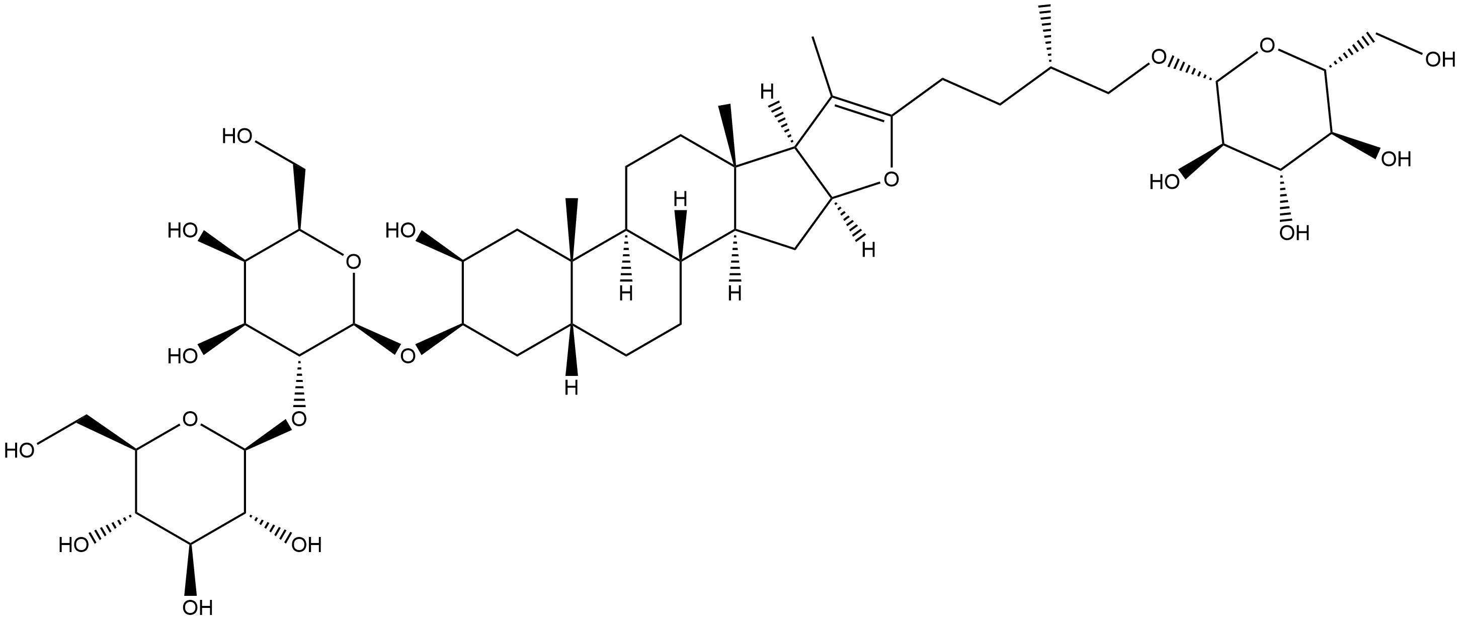 β-D-Galactopyranoside, (2β,3β,5β,25S)-26-(β-D-glucopyranosyloxy)-2-hydroxyfurost-20(22)-en-3-yl 2-O-β-D-glucopyranosyl- 구조식 이미지