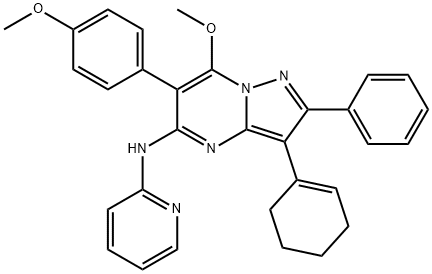 Pyrazolo[1,5-a]pyrimidin-5-amine, 3-(1-cyclohexen-1-yl)-7-methoxy-6-(4-methoxyphenyl)-2-phenyl-N-2-pyridinyl- Structure