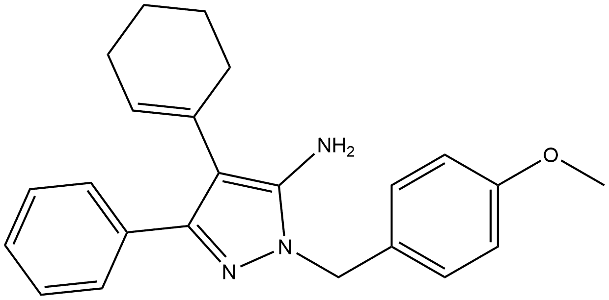 4-(cyclohex-1-en-1-yl)-1-(4-methoxybenzyl)-3-phenyl-1H-pyrazol-5-amine 구조식 이미지