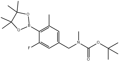 1,1-Dimethylethyl N-[[3-fluoro-5-methyl-4-(4,4,5,5-tetramethyl-1,3,2-dioxaborolan-2-yl)phenyl]methyl]-N-methylcarbamate 구조식 이미지