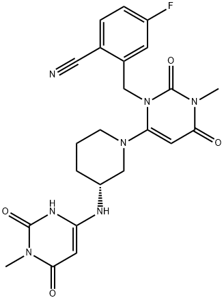 Benzonitrile, 2-[[3,4-dihydro-3-methyl-2,4-dioxo-6-[(3R)-3-[(1,2,3,6-tetrahydro-1-methyl-2,6-dioxo-4-pyrimidinyl)amino]-1-piperidinyl]-1(2H)-pyrimidinyl]methyl]-4-fluoro- Structure