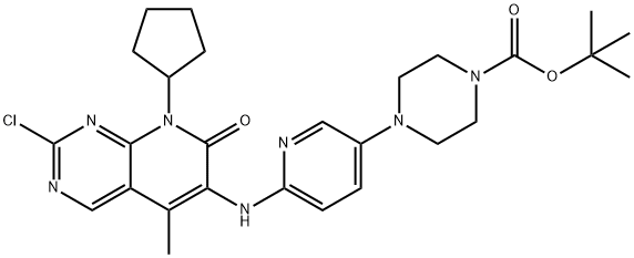 1-Piperazinecarboxylic acid, 4-[6-[(2-chloro-8-cyclopentyl-7,8-dihydro-5-methyl-7-oxopyrido[2,3-d]pyrimidin-6-yl)amino]-3-pyridinyl]-, 1,1-dimethylethyl ester Structure