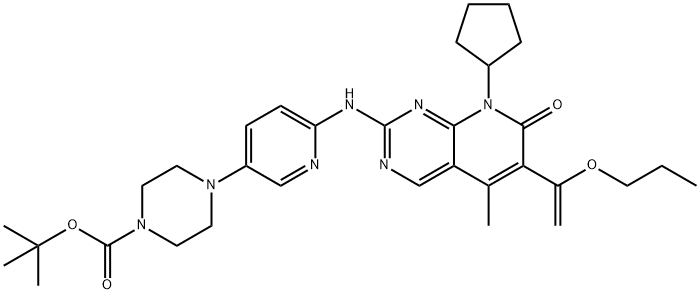 1-Piperazinecarboxylic acid, 4-[6-[[8-cyclopentyl-7,8-dihydro-5-methyl-7-oxo-6-(1-propoxyethenyl)pyrido[2,3-d]pyrimidin-2-yl]amino]-3-pyridinyl]-, 1,1-dimethylethyl ester Structure