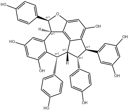 Benz[5,6]azuleno[7,8,1-cde]benzofuran-2,6,8-triol, 3-(3,5-dihydroxyphenyl)-3,4,4a,5,9b,10-hexahydro-4,5,10-tris(4-hydroxyphenyl)-, (3R,4R,4aR,5R,9bR,10S)-rel- Structure