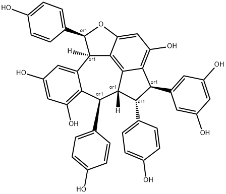 Benz[5,6]azuleno[7,8,1-cde]benzofuran-2,6,8-triol, 3-(3,5-dihydroxyphenyl)-3,4,4a,5,9b,10-hexahydro-4,5,10-tris(4-hydroxyphenyl)-, (3R,4R,4aR,5S,9bR,10S)-rel- Structure