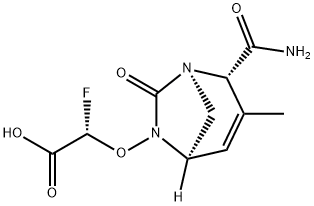 Acetic acid, 2-[[(1R,2S,5R)-2-(aminocarbonyl)-
3-methyl-7-oxo-1,6-diazabicyclo[3.2.1]oct-3-
en-6-yl]oxy]-2-fluoro-, (2S)- Structure