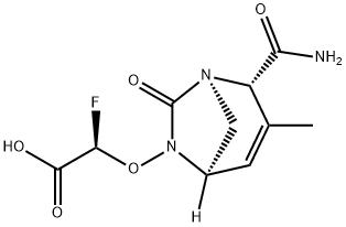 Acetic acid, 2-[[(1R,2S,5R)-2-(aminocarbonyl)-
3-methyl-7-oxo-1,6-diazabicyclo[3.2.1]oct-3-
en-6-yl]oxy]-2-fluoro-, (2R)- Structure