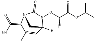 Acetic acid, 2-[[(1R,2S,5R)-2-(aminocarbonyl)-
3-methyl-7-oxo-1,6-diazabicyclo[3.2.1]oct-3-
en-6-yl]oxy]-2-fluoro-, 1-methylethyl ester,
(2S)- Structure