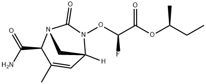 Acetic acid, 2-[[(1R,2S,5R)-2-(aminocarbonyl)-
3-methyl-7-oxo-1,6-diazabicyclo[3.2.1]oct-3-
en-6-yl]oxy]-2-fluoro-, (1S)-1-methylpropyl
ester, (2R)- Structure