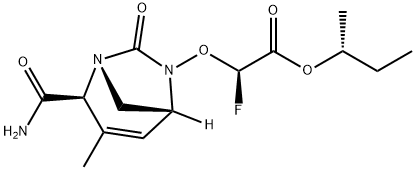 Acetic acid, 2-[[(1R,2S,5R)-2-(aminocarbonyl)-
3-methyl-7-oxo-1,6-diazabicyclo[3.2.1]oct-3-
en-6-yl]oxy]-2-fluoro-, (1R)-1-methylpropyl
ester, (2R)- Structure