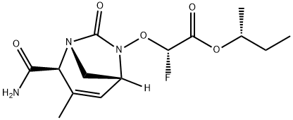 Acetic acid, 2-[[(1R,2S,5R)-2-(aminocarbonyl)-
3-methyl-7-oxo-1,6-diazabicyclo[3.2.1]oct-3-
en-6-yl]oxy]-2-fluoro-, (1R)-1-methylpropyl
ester, (2S)- Structure