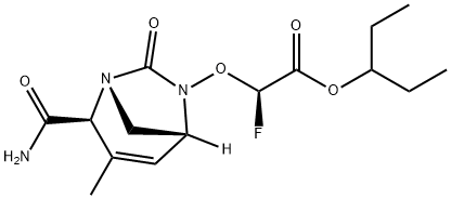 Acetic acid, 2-[[(1R,2S,5R)-2-(aminocarbonyl)-
3-methyl-7-oxo-1,6-diazabicyclo[3.2.1]oct-3-
en-6-yl]oxy]-2-fluoro-, 1-ethylpropyl ester, (2R) Structure