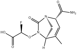 Acetic acid, 2-[[(1R,2S,5R)-2-(aminocarbonyl)-4-methyl-7-oxo-1,6-diazabicyclo[3.2.1]oct-3-en-6-yl]oxy]-2-fluoro-, (2R)- Structure