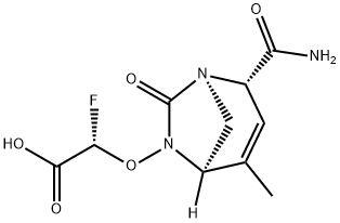 Acetic acid, 2-[[(1R,2S,5R)-2-(aminocarbonyl)-
4-methyl-7-oxo-1,6-diazabicyclo[3.2.1]oct-3-
en-6-yl]oxy]-2-fluoro-, (2S)- Structure