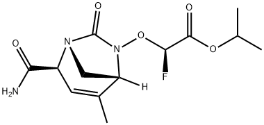 Acetic acid, 2-[[(1R,2S,5R)-2-(aminocarbonyl)-4-methyl-7-oxo-1,6-diazabicyclo[3.2.1]oct-3-en-6-yl]oxy]-2-fluoro-, 1-methylethyl ester, (2R)- Structure