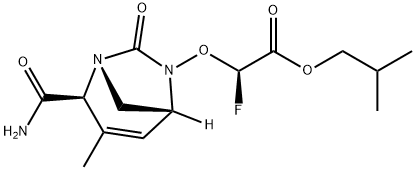 Acetic acid, 2-[[(1R,2S,5R)-2-(aminocarbonyl)-
3-methyl-7-oxo-1,6-diazabicyclo[3.2.1]oct-3-
en-6-yl]oxy]-2-fluoro-, 2-methylpropyl ester,
(2R)- Structure