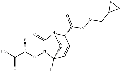 Acetic acid, 2-[[(1R,2S,5R)-2-[[(cycloprop
ylmethoxy)amino]carbonyl]-3-methyl-7-oxo-1,
6-diazabicyclo[3.2.1]oct-3-en-6-yl]oxy]-2-
fluoro-, (2S) Structure