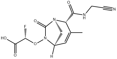 Acetic acid, 2-[[(1R,2S,5R)-2-[[(cyanomethyl)
amino]carbonyl]-3-methyl-7-oxo-1,6-diazab
icyclo[3.2.1]oct-3-en-6-yl]oxy]-2-fluoro-, (2S)- Structure