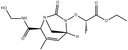 Acetic acid, 2-fluoro-2-[[(2S,5R)-2-[[(hydroxy
methyl)amino]carbonyl]-3-methyl-7-oxo-1,6-
diazabicyclo[3.2.1]oct-3-en-6-yl]oxy]-, ethyl
ester, (2S)- Structure