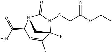Acetic acid, 2-[[(1R,2S,5R)-2-(aminocarbonyl)-
4-methyl-7-oxo-1,6-diazabicyclo[3.2.1]oct-3-
en-6-yl]oxy]-, ethyl ester Structure