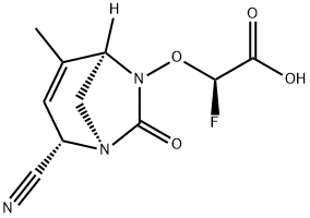 Acetic acid, 2-[[(1R,2S,5R)-2-cyano-4-methyl-7-
oxo-1,6-diazabicyclo[3.2.1]oct-3-en-6-yl]oxy]-
2-fluoro-, (2R)- Structure