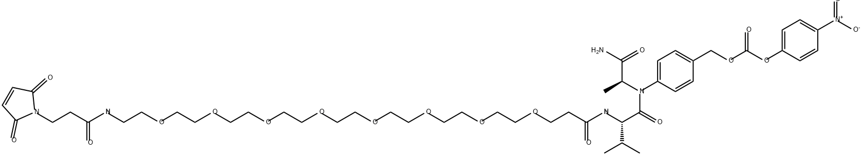 L-Alaninamide, N-[31-(2,5-dihydro-2,5-dioxo-1H-pyrrol-1-yl)-1,29-dioxo-4,7,10,13,16,19,22,25-octaoxa-28-azahentriacont-1-yl]-L-valyl-N-[4-[[[(4-nitrophenoxy)carbonyl]oxy]methyl]phenyl]- Structure