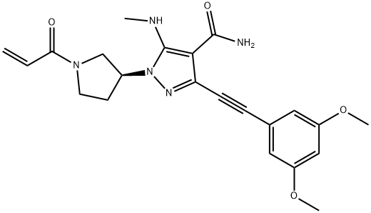 1H-Pyrazole-4-carboxamide, 3-[2-(3,5-dimethoxyphenyl)ethynyl]-5-(methylamino)-1-[(3S)-1-(1-oxo-2-propen-1-yl)-3-pyrrolidinyl]- 구조식 이미지