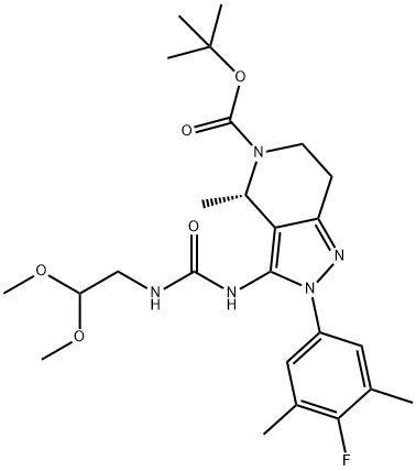 5H-Pyrazolo[4,3-c]pyridine-5-carboxylic acid, 3-[[[(2,2-dimethoxyethyl)amino]carbonyl]amino]-2-(4-fluoro-3,5-dimethylphenyl)-2,4,6,7-tetrahydro-4-methyl-, 1,1-dimethylethyl ester, (4S)- Structure