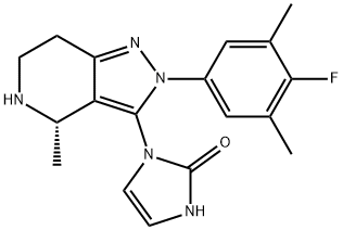 2H-Imidazol-2-one, 1-[(4S)-2-(4-fluoro-3,5-dimethylphenyl)-4,5,6,7-tetrahydro-4-methyl-2H-pyrazolo[4,3-c]pyridin-3-yl]-1,3-dihydro- 구조식 이미지