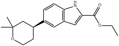 1H-Indole-2-carboxylic acid, 5-[(4S)-tetrahydro-2,2-dimethyl-2H-pyran-4-yl]-, ethyl ester 구조식 이미지