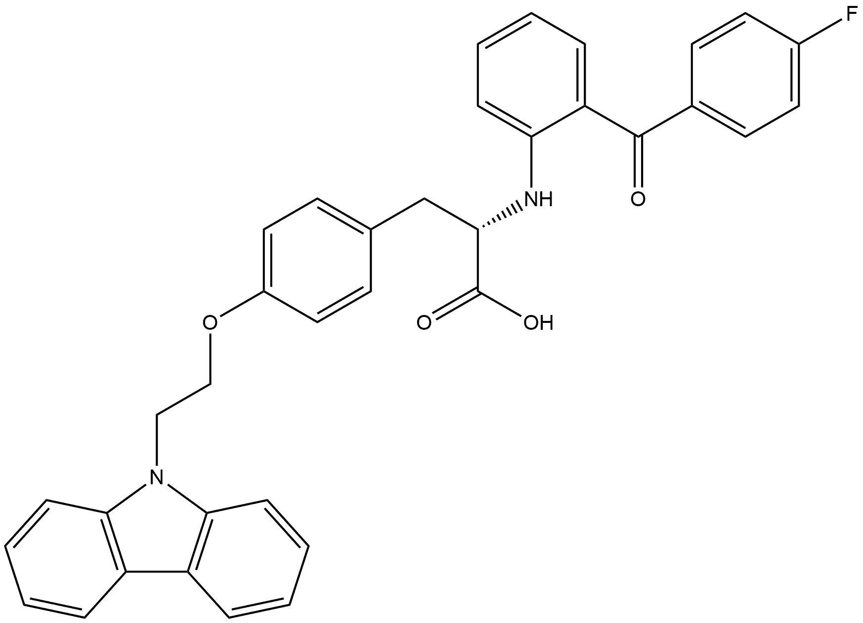 Tyrosine, O-[2-(9H-carbazol-9-yl)ethyl]-N-[2-(4-fluorobenzoyl)phenyl]-, (+)- Structure