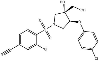 Benzonitrile, 3-chloro-4-[[(3R,4S)-4-(4-chlorophenoxy)-3-hydroxy-3-(hydroxymethyl)-1-pyrrolidinyl]sulfonyl]- Structure