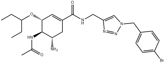 1-Cyclohexene-1-carboxamide, 4-(acetylamino)-5-amino-N-[[1-[(4-bromophenyl)methyl]-1H-1,2,3-triazol-4-yl]methyl]-3-(1-ethylpropoxy)-, (3R,4R,5S)- Structure