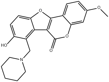 6H-Benzofuro[3,2-c][1]benzopyran-6-one, 8-hydroxy-3-methoxy-7-(1-piperidinylmethyl)- Structure