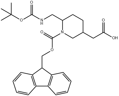 3-Piperidineacetic acid, 6-[[[(1,1-dimethylethoxy)carbonyl]amino]methyl]-1-[(9H-fluoren-9-ylmethoxy)carbonyl]- Structure