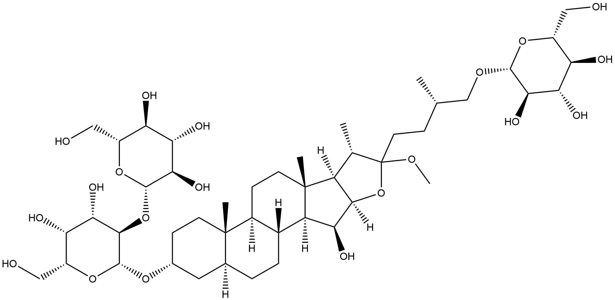 β-D-Galactopyranoside, (3β,5β,15α,25S)-26-(β-D-glucopyranosyloxy)-15-hydroxy-22-methoxyfurostan-3-yl 2-O-β-D-glucopyranosyl- Structure