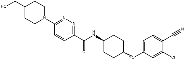 3-Pyridazinecarboxamide, N-[trans-4-(3-chloro-4-cyanophenoxy)cyclohexyl]-6-[4-(hydroxymethyl)-1-piperidinyl]- Structure