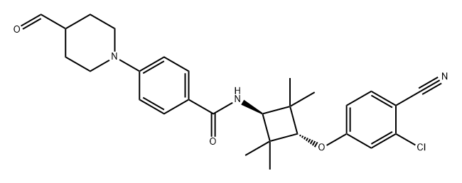 Benzamide, N-[trans-3-(3-chloro-4-cyanophenoxy)-2,2,4,4-tetramethylcyclobutyl]-4-(4-formyl-1-piperidinyl)- Structure