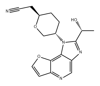 2H-Pyran-2-acetonitrile, tetrahydro-5-[2-[(1R)-1-hydroxyethyl]-1H-furo[3,2-b]imidazo[4,5-d]pyridin-1-yl]-, (2R,5S)- Structure