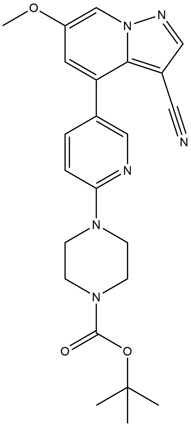 1-Piperazinecarboxylic acid, 4-[5-(3-cyano-6-methoxypyrazolo[1,5-a]pyridin-4-yl)-2-pyridinyl]-, 1,1-dimethylethyl ester Structure