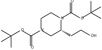 1,4-Piperazinedicarboxylic acid, 2-(2-hydroxyethyl)-, 1,4-bis(1,1-dimethylethyl) ester, (2R)- 구조식 이미지