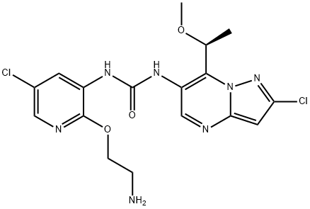 Urea, N-[2-(2-aminoethoxy)-5-chloro-3-pyridinyl]-N'-[2-chloro-7-[(1S)-1-methoxyethyl]pyrazolo[1,5-a]pyrimidin-6-yl]- Structure